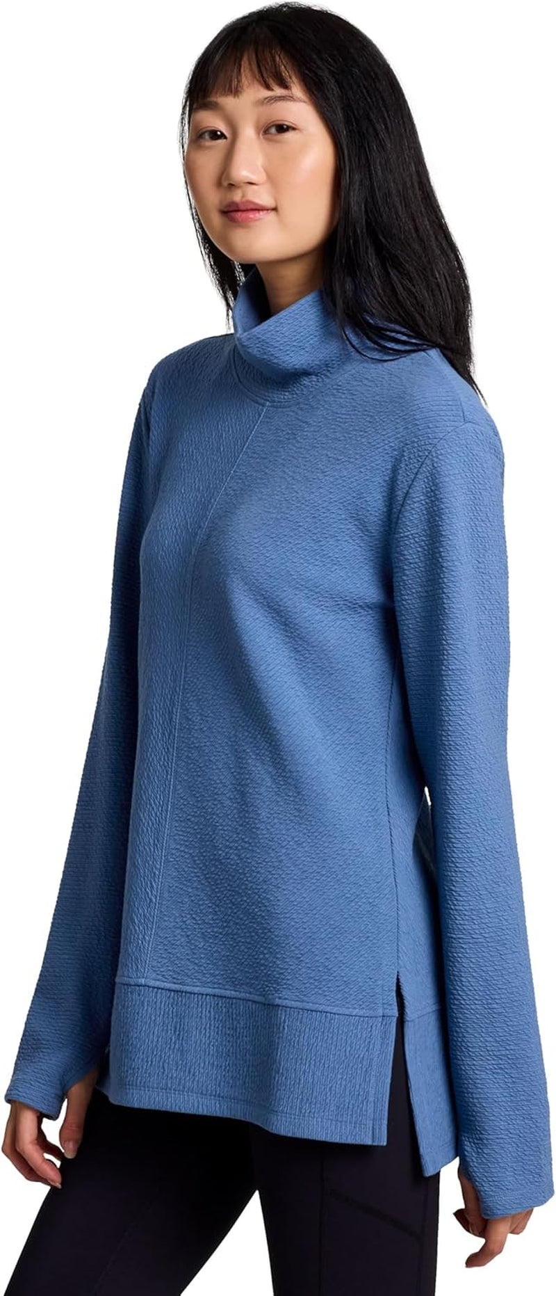 Active Women'S Ultra Soft Quilted Cowl Neck Pullover Sweater, Lightweight Mock Neck Tunic Sweatshirt with Thumbholes