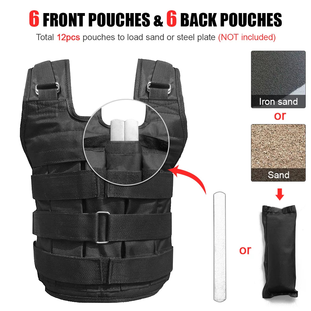 Adjustable Weighted Vest Weight Jacket Oxford Exercise Weight Loading Cloth Strength Training 110LB Max. Load (No Weights)