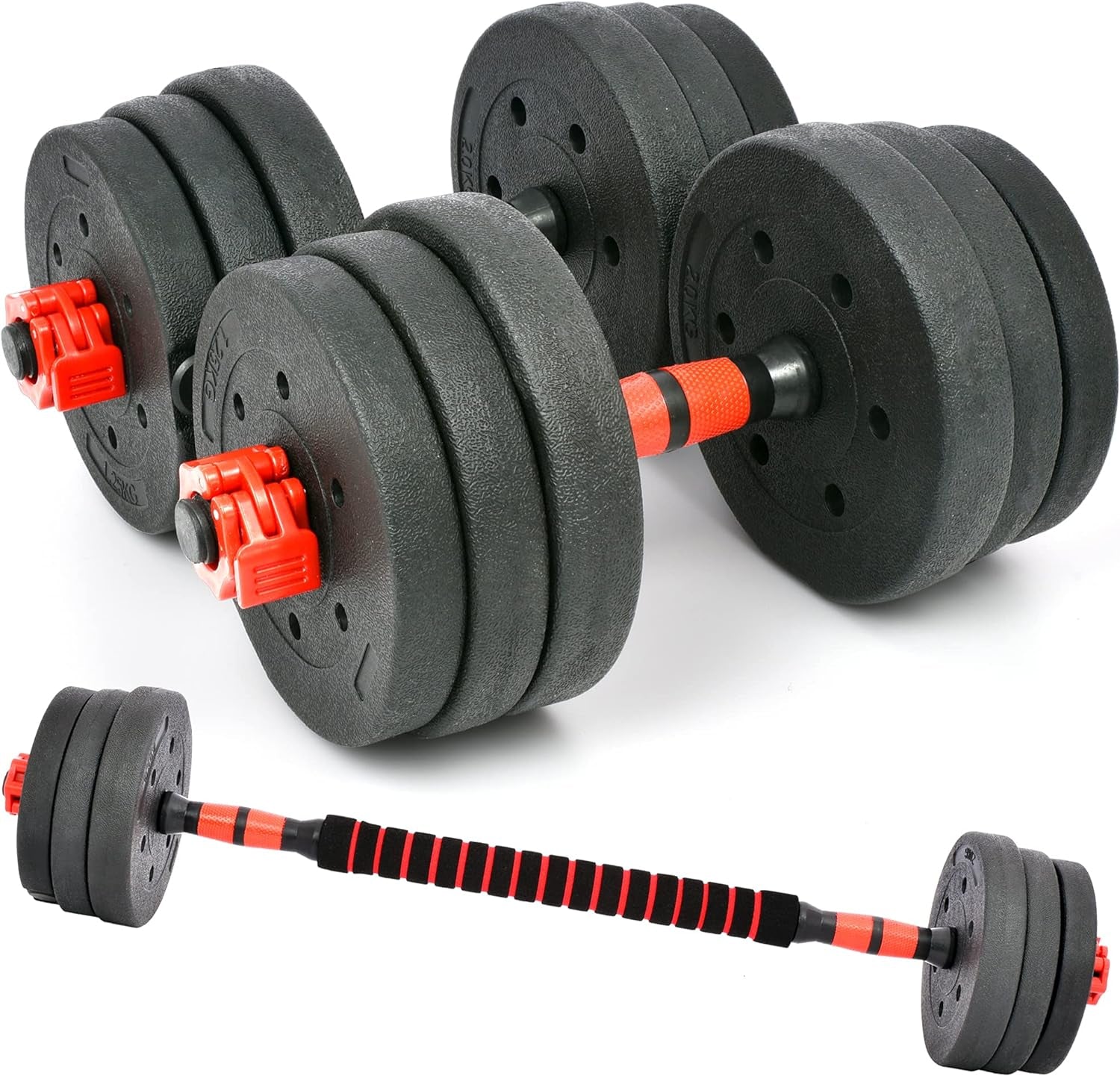 Adjustable Dumbbells Set - 33Lbs, 44Lbs, 66Lbs Weights with Barbell Connecting Rod - Weight Set for Home Gym