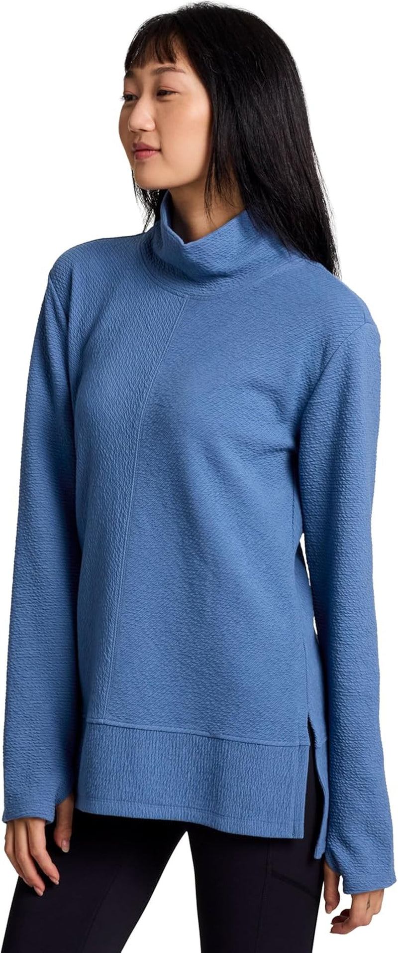 Active Women'S Ultra Soft Quilted Cowl Neck Pullover Sweater, Lightweight Mock Neck Tunic Sweatshirt with Thumbholes