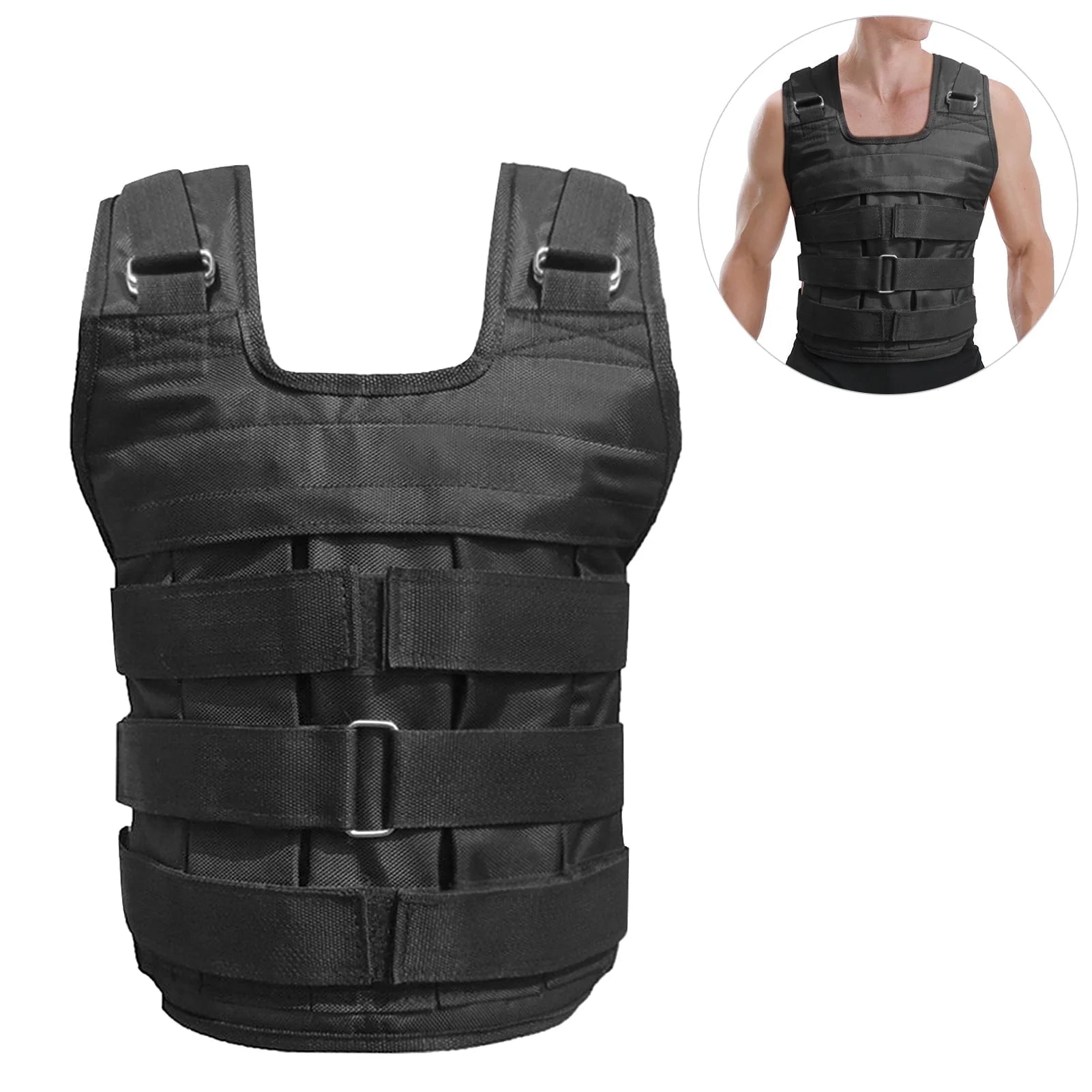 Adjustable Weighted Vest Weight Jacket Oxford Exercise Weight Loading Cloth Strength Training 110LB Max. Load (No Weights)