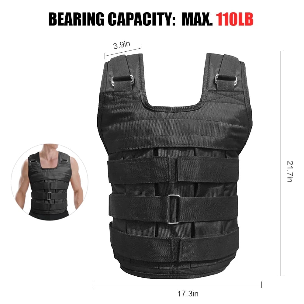 Adjustable Weighted Vest Weight Jacket Oxford Exercise Weight Loading Cloth Strength Training 110LB Max. Load (No Weights)