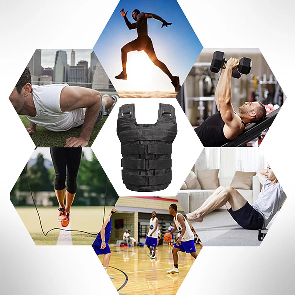 Adjustable Weighted Vest Weight Jacket Oxford Exercise Weight Loading Cloth Strength Training 110LB Max. Load (No Weights)