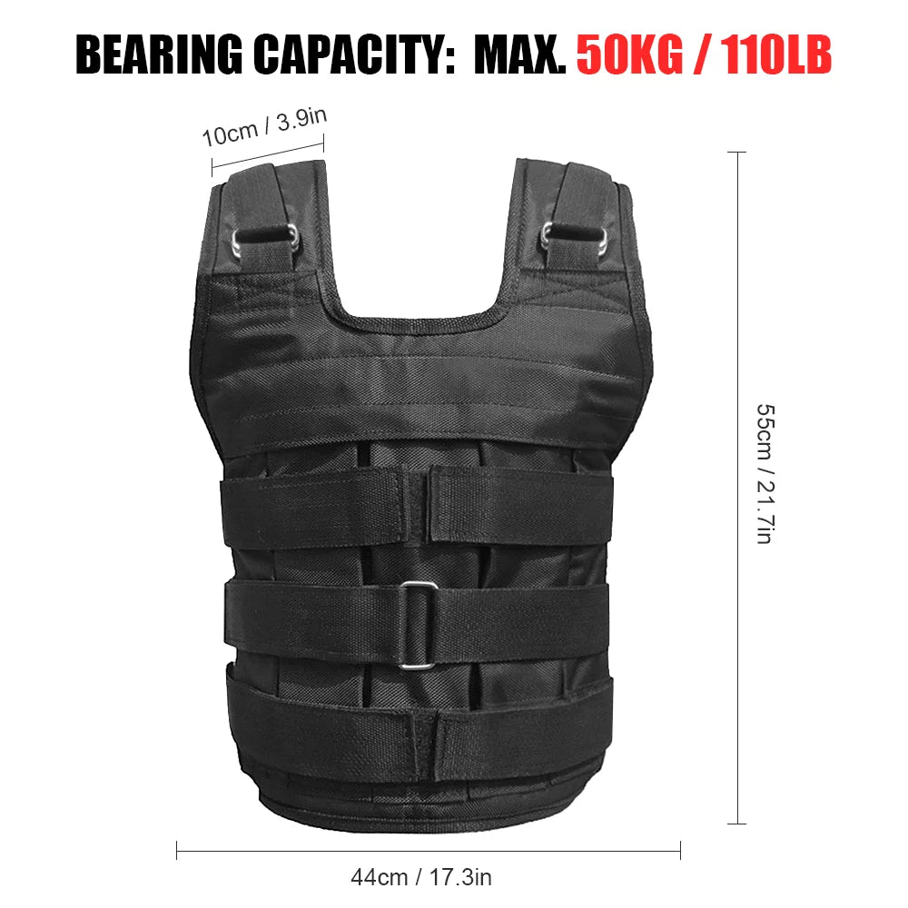 Adjustable Weighted Vest Weight Jacket Oxford Exercise Weight Loading Cloth Strength Training 110LB Max. Load (No Weights)